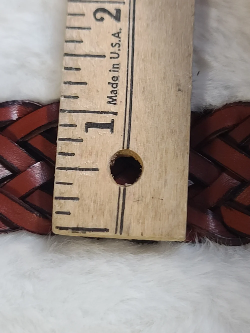 Chaps Braided Leather Belt in Chestnut Brown with Black Buckle
